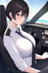 girl, very short hair, pilot uniform, white shirt, necktie, cockpit s-1953857912.png
